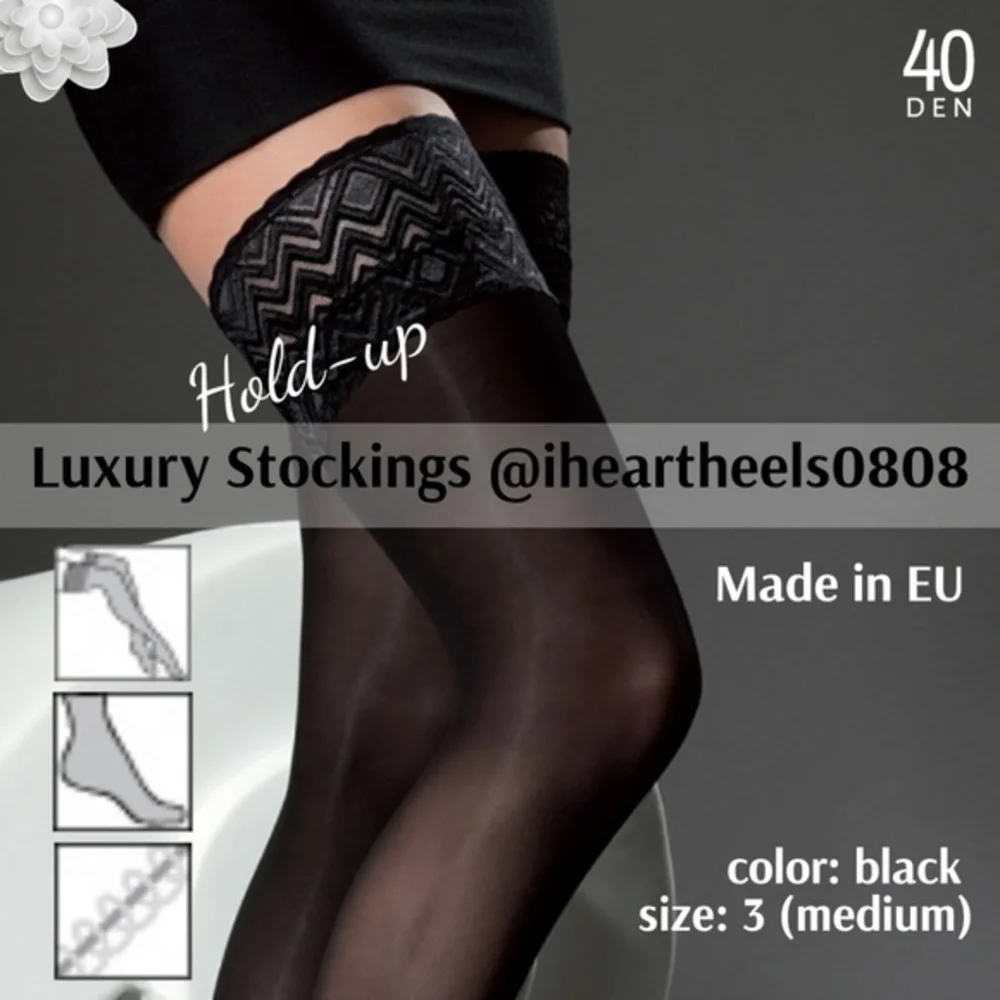 Luxurious Hold-up Stockings black Sz 3 Medium